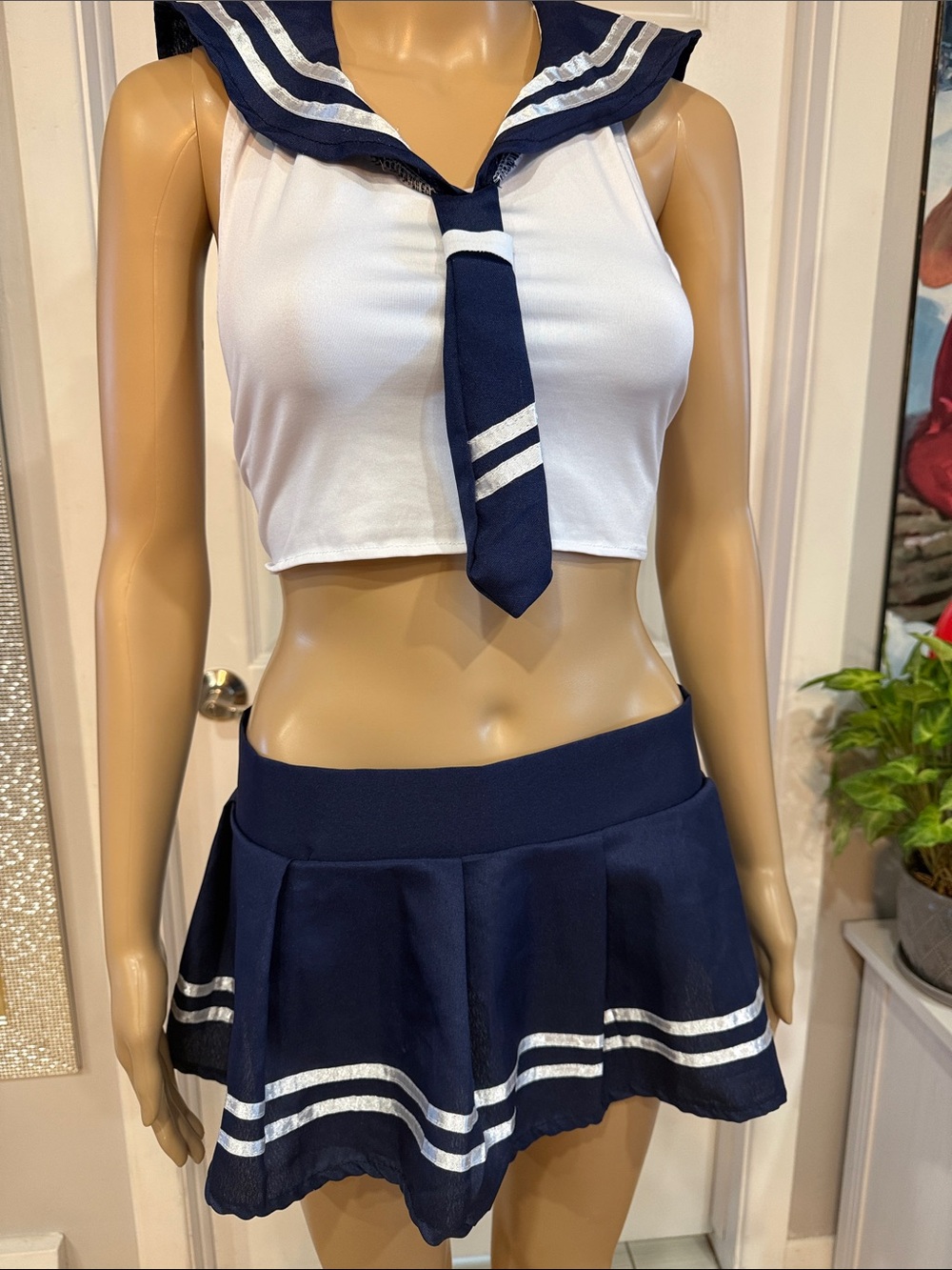 Cosplay Navy & White Sailor-Inspired Women’s Shorts Set